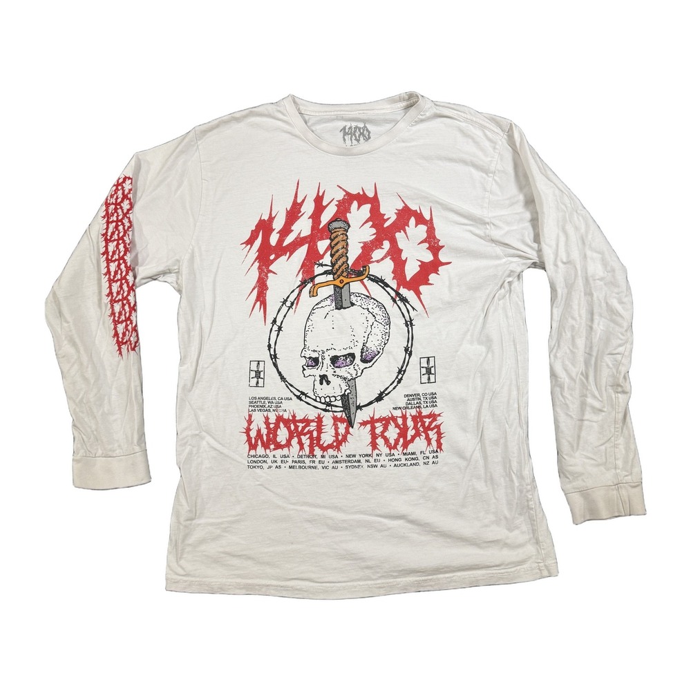 1400 Trippie Redd World Tour Long Sleeve Graphic T-Shirt Mens L White Skull